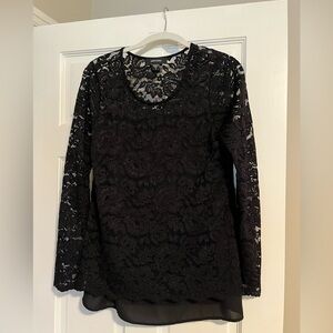 Karen Kane Black Lace Overlay Long-Sleeve Top